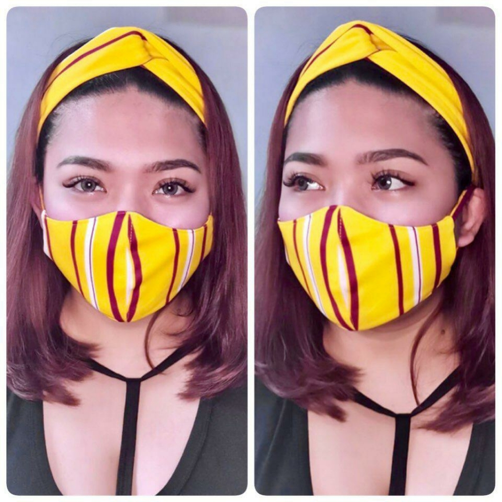 BOGO FREE Twist Knot Turban Headband Face Mask Reusable Set yellow red